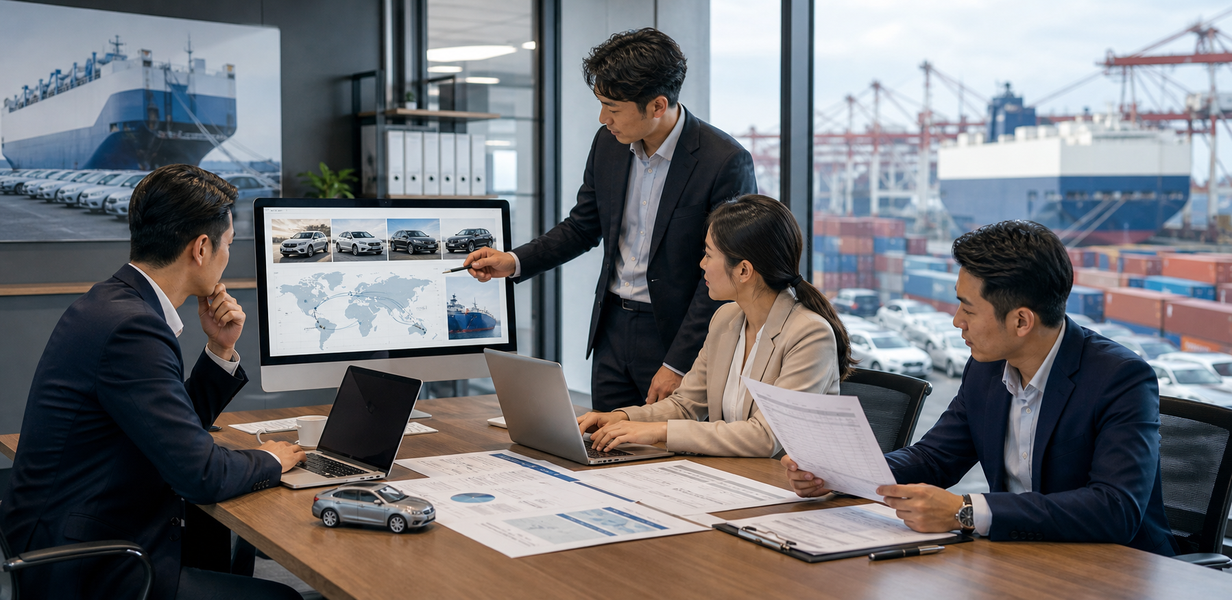 Automobile export workflow planning in a logistics office
